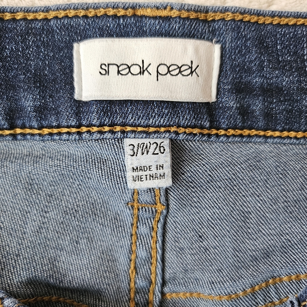 Sneak Peek Dark Wash Boho Flare Jeans with Side Slit & High Waist 26 - Picture 12 of 13
